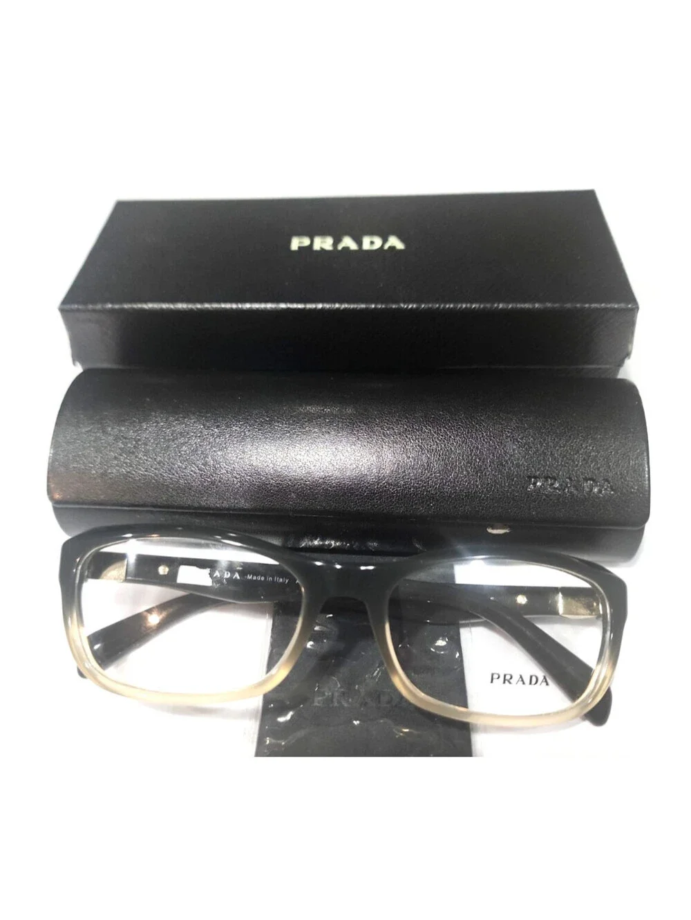 PRADA VPR21O JAG-101 Sm Green/Gray Fade Rectangle Eyeglasses 53-17 135 Box Read